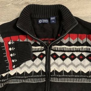CHAPS BLACK CARDIGAN Fair Isle Print